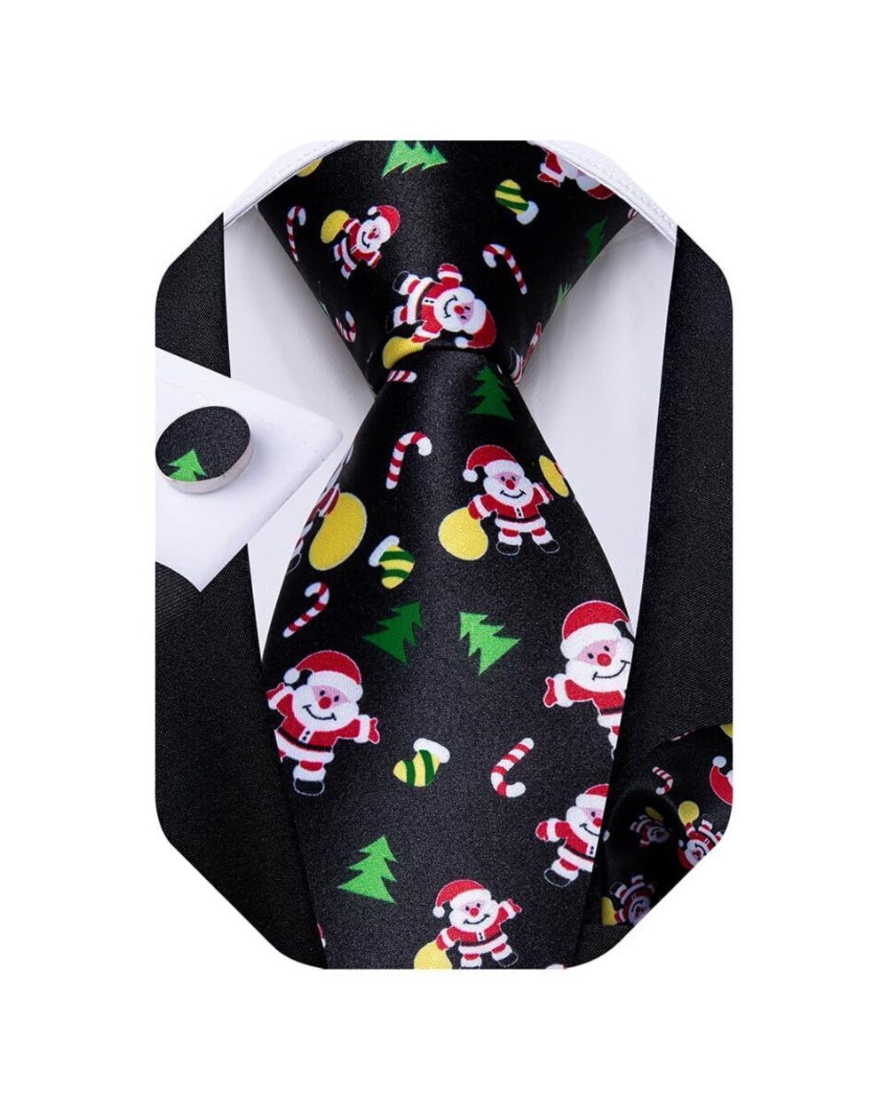 8032 Christmas Ties Xmas Holiday Necktie and Pocket Square Cufflinks Set